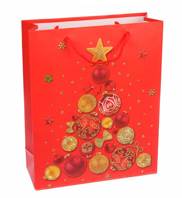 Новогодний пакет Christmas tree 18x24x85 см ламинированный картон Красный Новогодний пакет Christmas tree 18x24x85 см ламинированный картон Красный