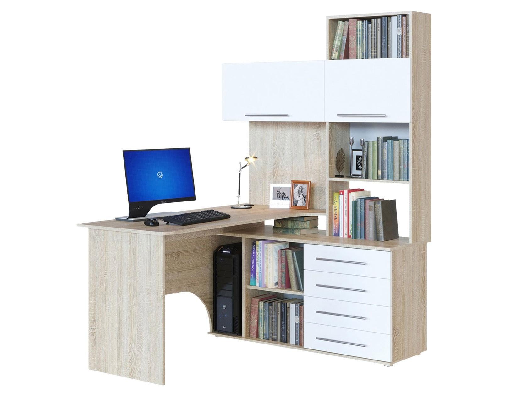 Компьютерный стол XDesk-14 многофункциональный с тумбой и надстройкой для кабинета и офиса правый Дуб сонома/Белый (КСXD14)