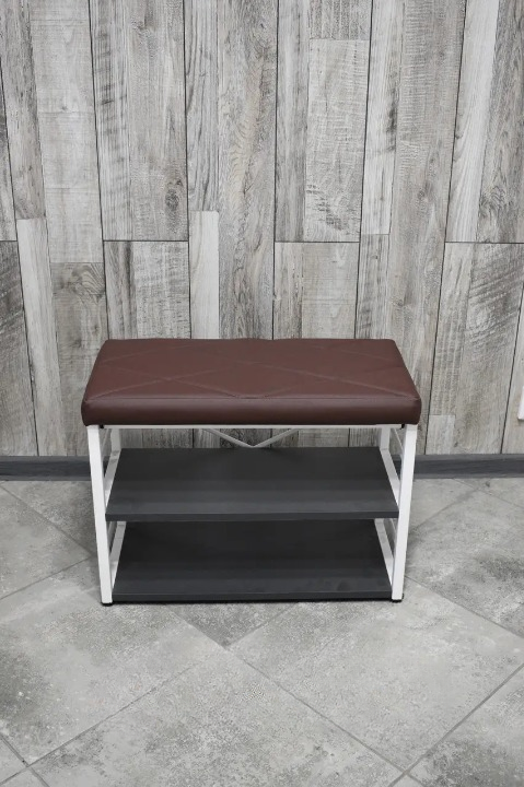 Банкетка для взуття металева з м'яким сидінням 32х47х60 см Коричневий/Білий (2589017923)