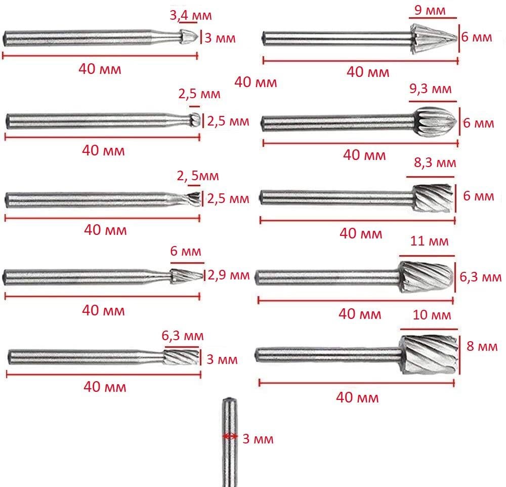 Набір борфрез-шарошок по дереву HSS для дремелю/гравера та бормашини 10 шт. (H492) - фото 4