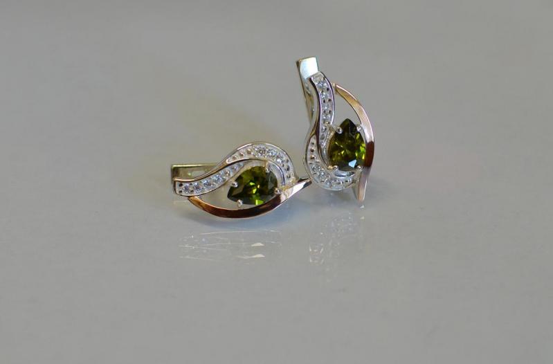 Серебряные серьги Sil с элементами золота 078s-2 Олива (Sil-918)