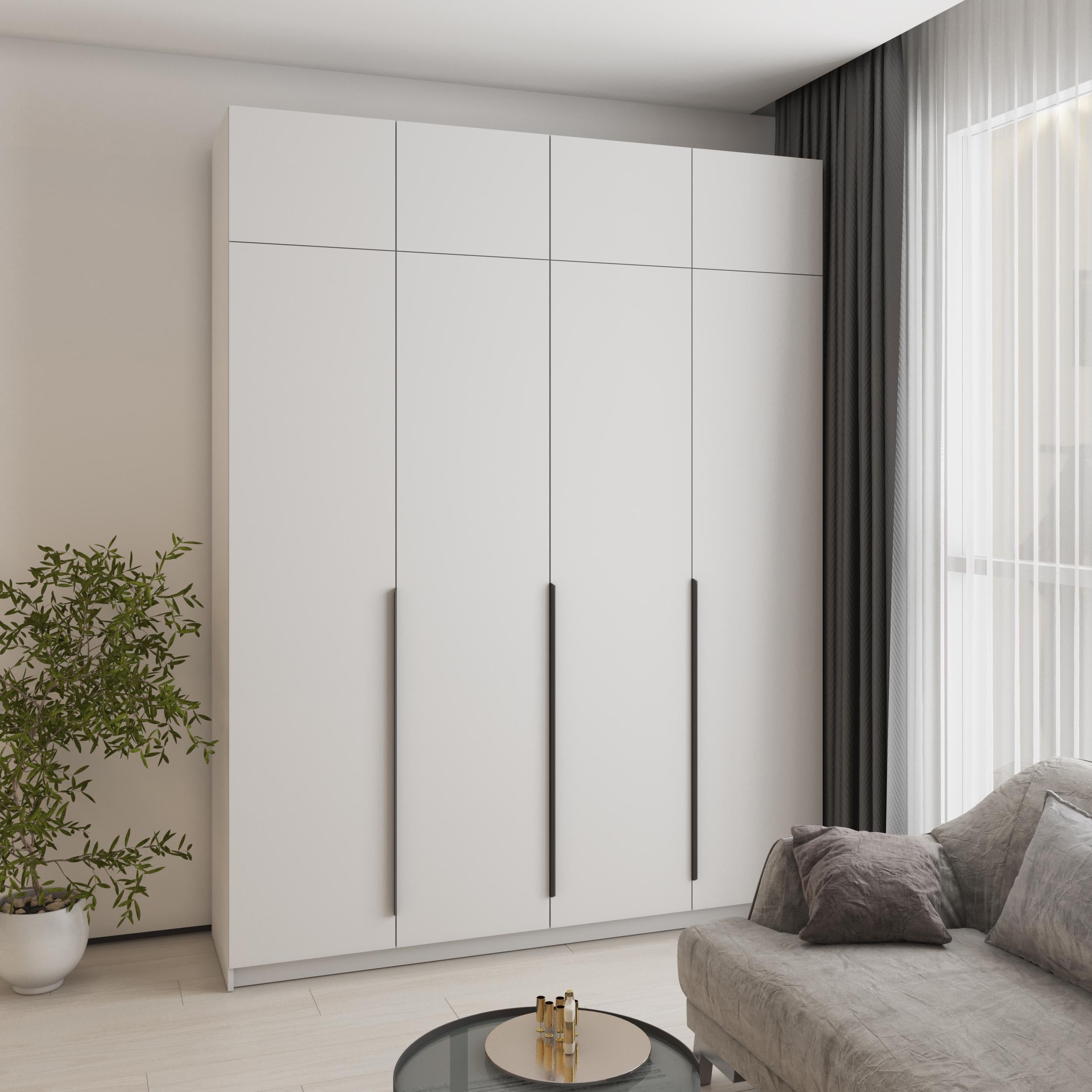 Шкаф 4-дверный с антресолью MebelStar Оскар МДФ Ultra Mat BL-B стандарт 200x52x260 см Аляска белая/Белый (MBS-6022)