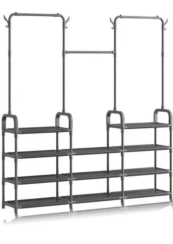 Стойка-вешалка для одежды и обуви 11 полок/4 крючка Model1 164х137х26 см Черный (opt-104461)