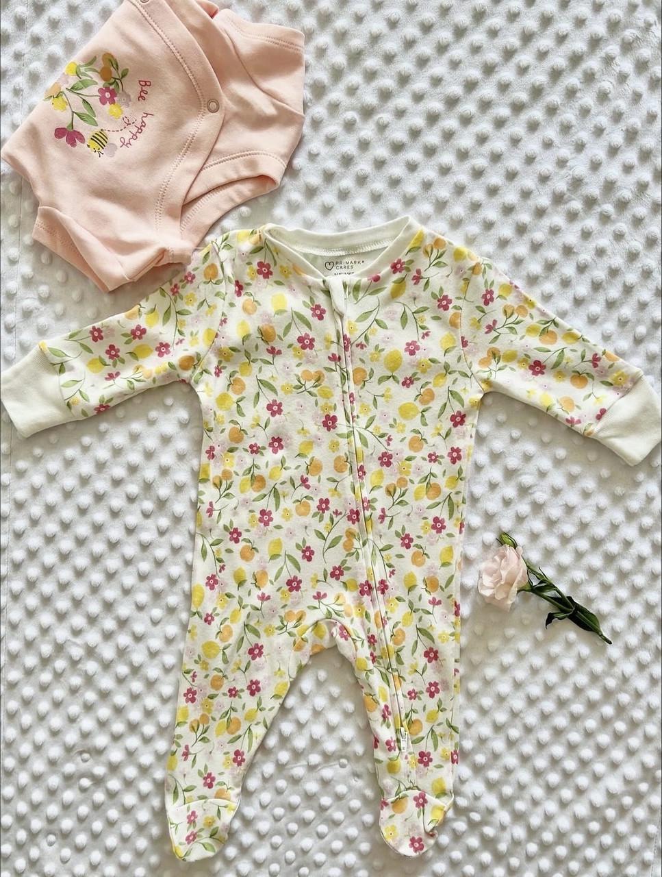 Набір чоловічок з квіточками і бодік на дівчинку Primark 62 см на 1-3 міс. Рожевий (2743309643)