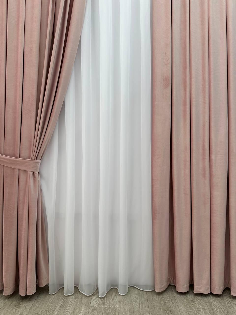 Штора велюрова на тасьмі 6 см 300x250 см Ніжно-рожевий (6319-N71-Т43) - фото 1