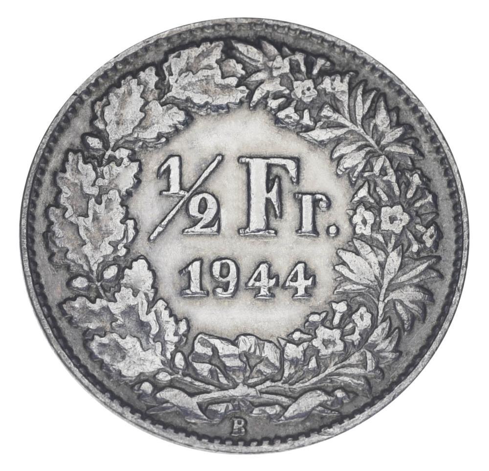 Коллекционная монета Швейцария 1/2 франка 1944 серебро F-VF