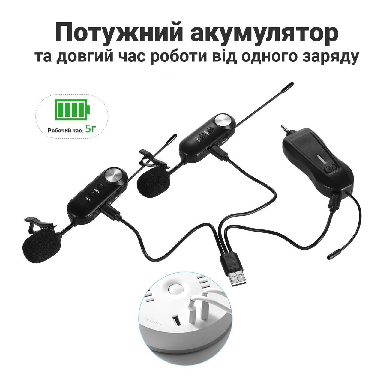 Комплект с 2-мя беспроводными петличными микрофонами Andoer BM-02-2 (7561) - фото 10 Комплект с 2-мя беспроводными петличными микрофонами Andoer BM-02-2 (7561) - фото 10