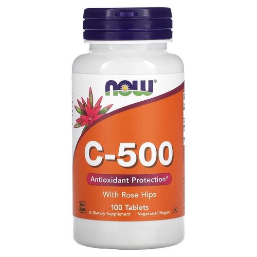 Витамин C NOW Vitamin C-500 With Rose Hips 100 табл. (NOW-00670)