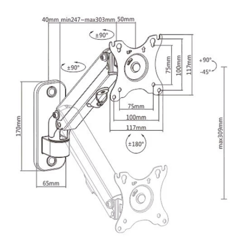 Кронштейн Gembird MA-WA1-01 с максимальной нагрузкой 7 кг и диагональю 17-27" (30167649) - фото 2 Кронштейн Gembird MA-WA1-01 с максимальной нагрузкой 7 кг и диагональю 17-27" (30167649) - фото 2