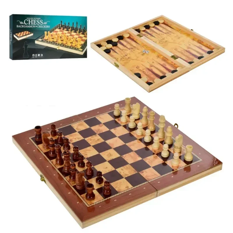 Набір ігор 3в1 шахи/шашки/нарди в дерев'яній 33х33 см - фото 5