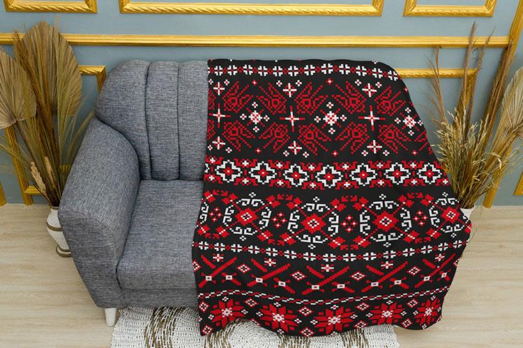 Плед PromoZP Вишиванка з гербом України плюш одношаровий 150х210 см Червоно-чорний (102418-1)