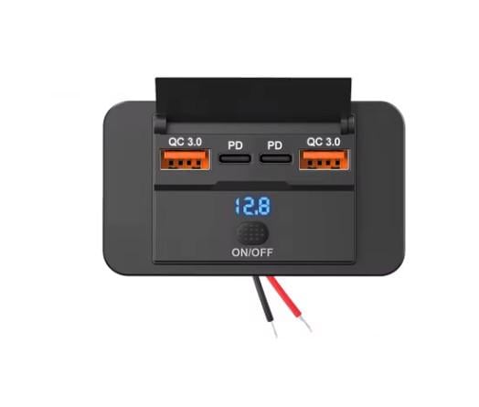 Автомобильное зарядное устройство 4в1 Dual PD/Dual QC 3.0 с вольтметром 12-24V (36947504)