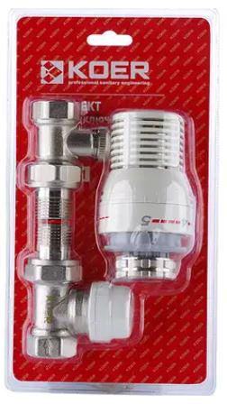 Комплект для подключения радиатора KOER 1/2'' прямой с термоголовкой (9081507)