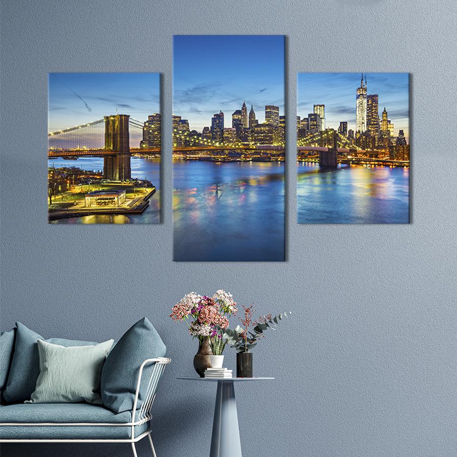 Картина для интерьера Вид с пролива на Бруклинский мост 96x60 см (333-32)