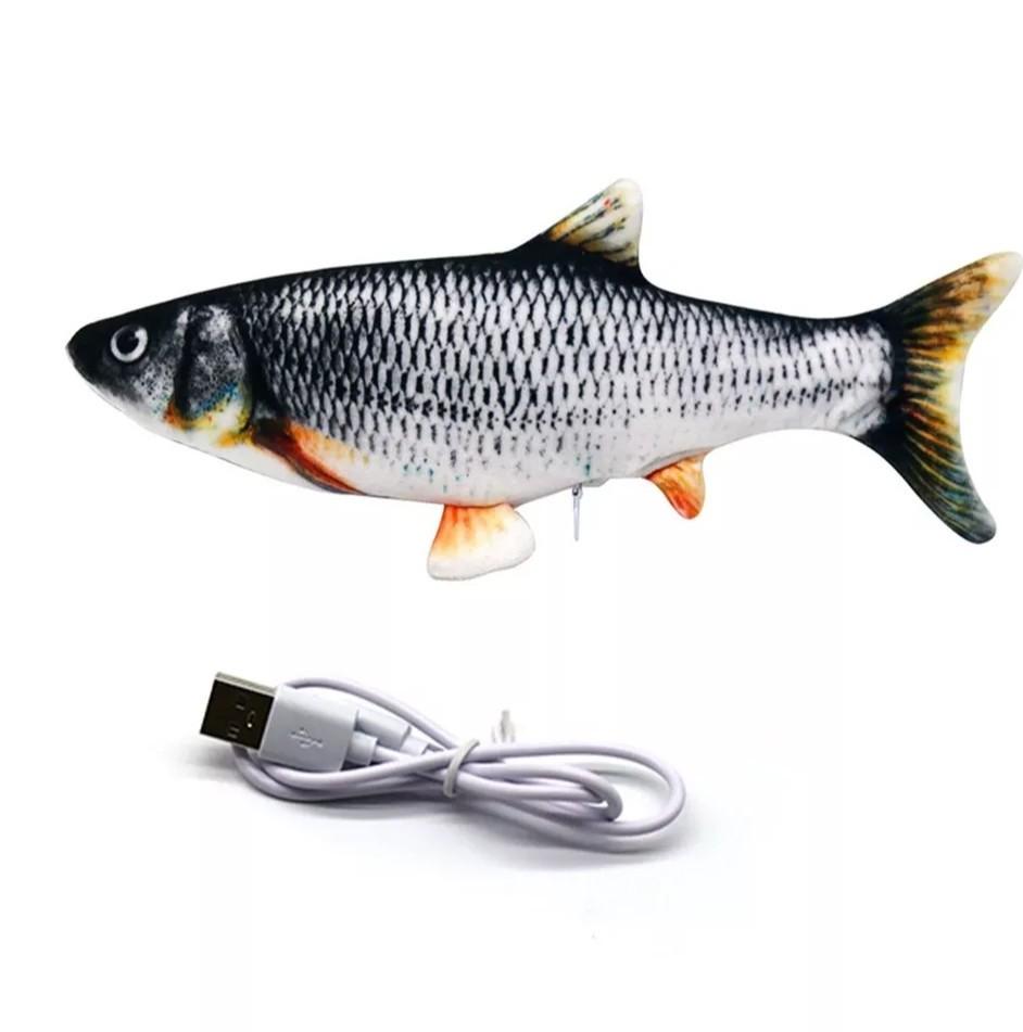 Игрушка для кошек PetFun Рыба движущаяся и вибрирующая с мятой USB 28 см Серый (49736623) - фото 2