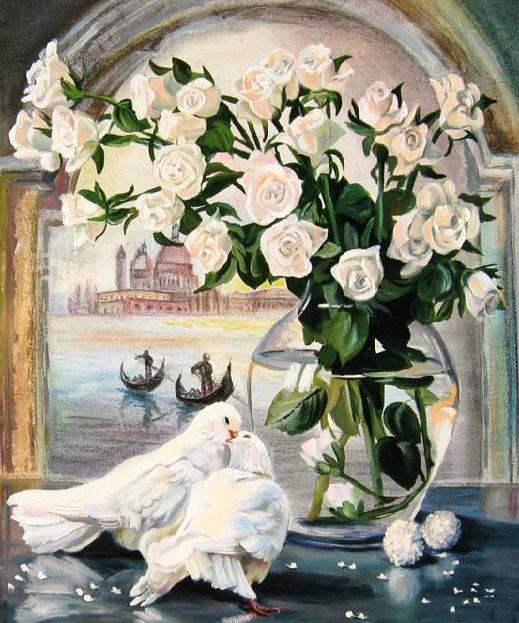 Алмазна мозаїка My Art Голуби на підрамнику квадратні алмази 40х50 см (ТН646)