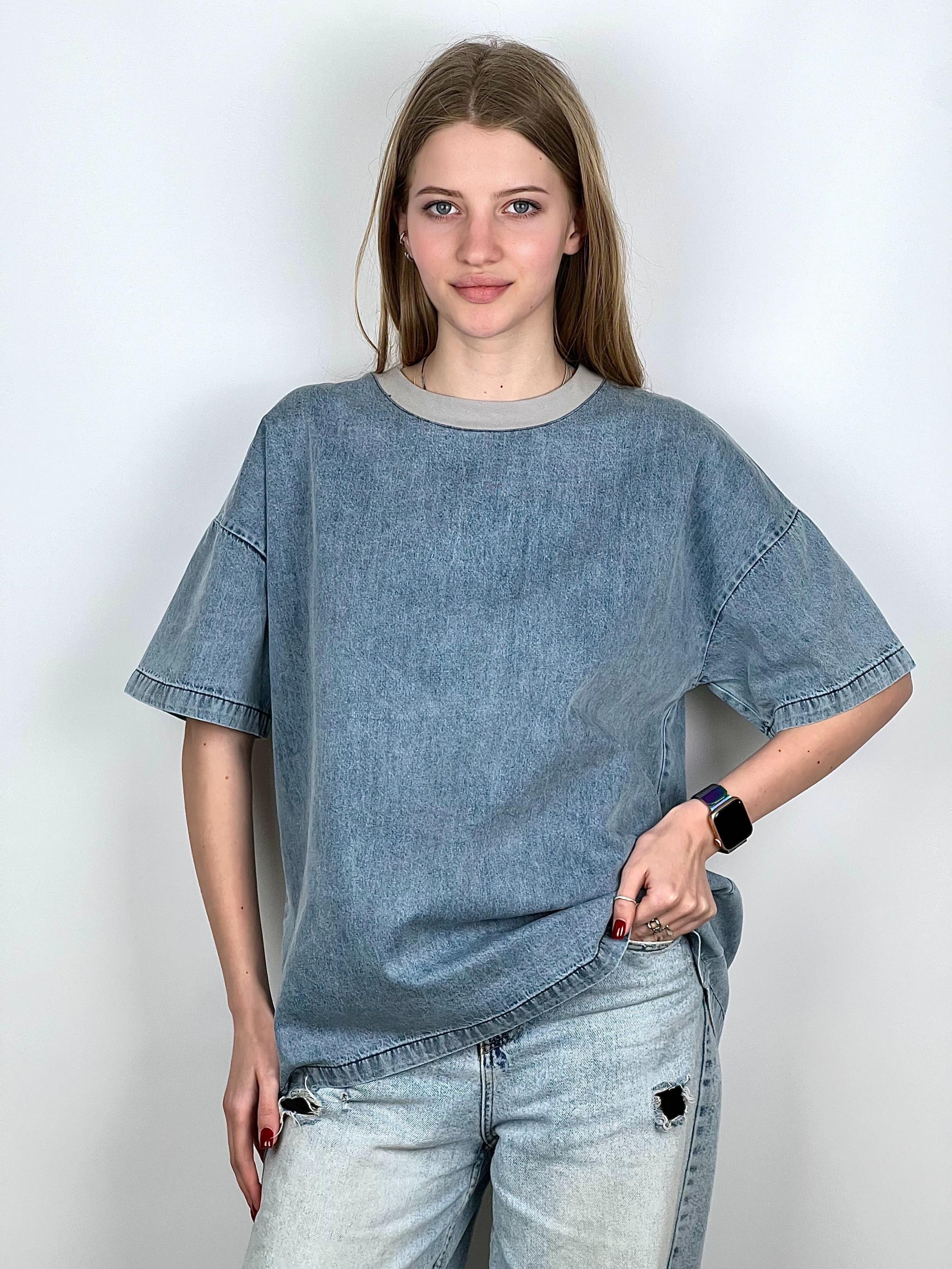 Футболка женская из денима OS Серый (#25018-01)