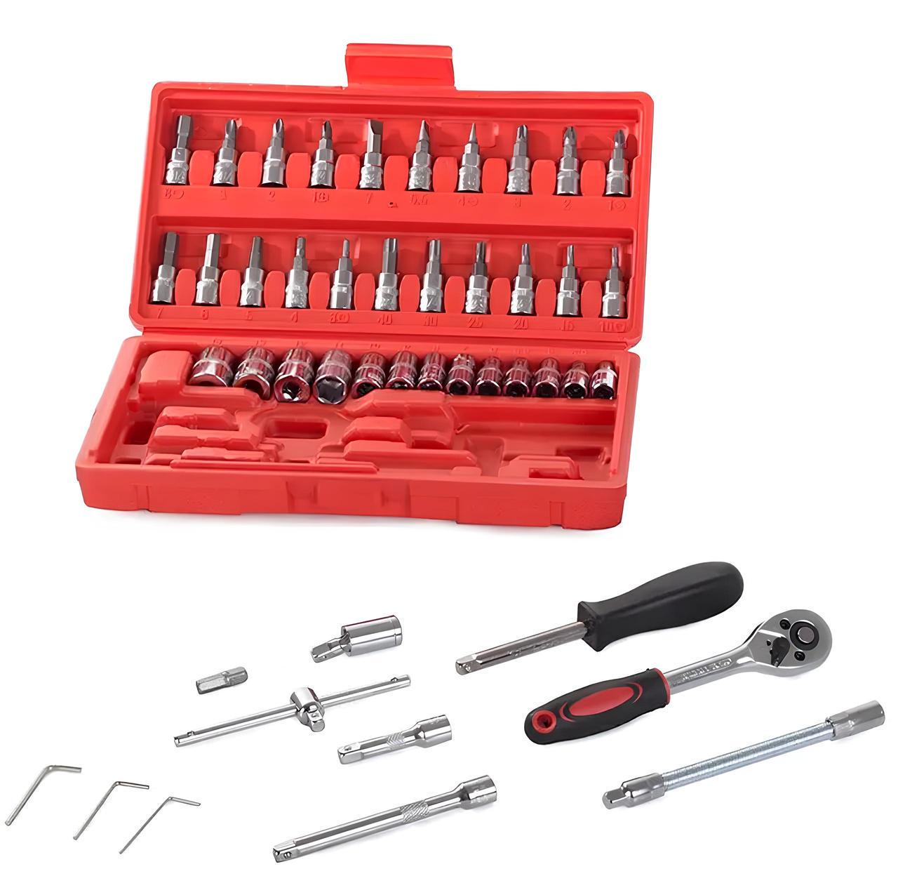 Набір інструментів Set 46в1 тріскачка/біти/насадки/шестигранники у кейсі (2564337847)