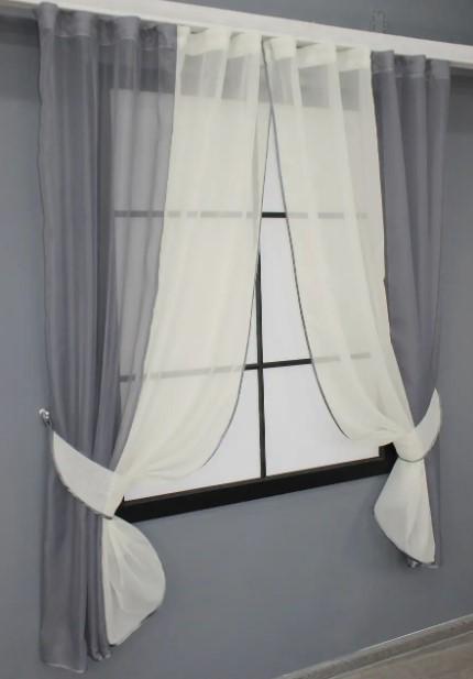 Шторки на кухню/балкон шифон 265х170 см Графитовый/Молочный (017к) - фото 2 Шторки на кухню/балкон шифон 265х170 см Графитовый/Молочный (017к) - фото 2