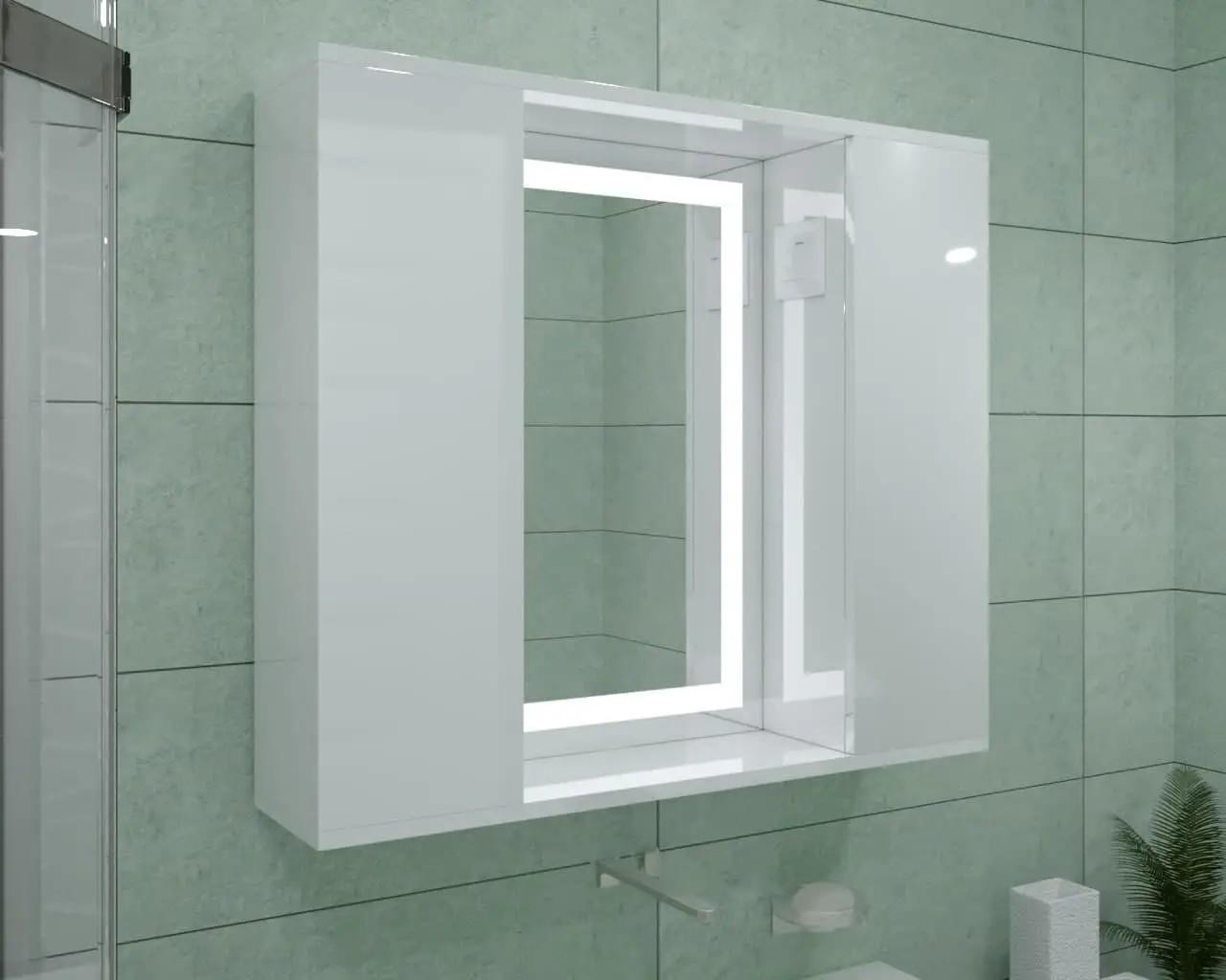Зеркальный шкаф ШК25 с LED подсветкой выключателем и розеткой 800х800х160 мм - фото 2