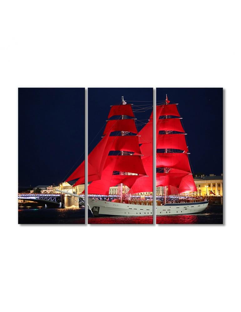Картина модульная Парусник Алые Паруса 3 модуля 50x75 см