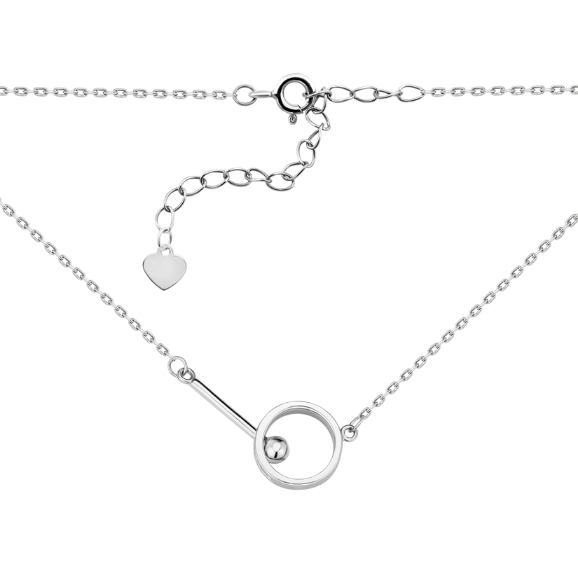 Колье серебряное Круг с бусиной внутри на тоненькой цепочке