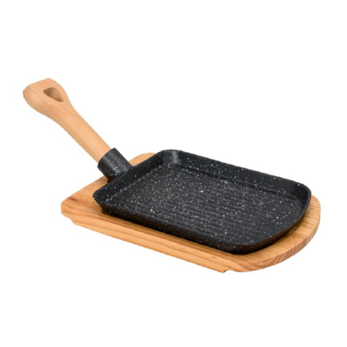 Сковорода Empire прямоугольная чугунная с деревянным основанием 23x18 см (543358)