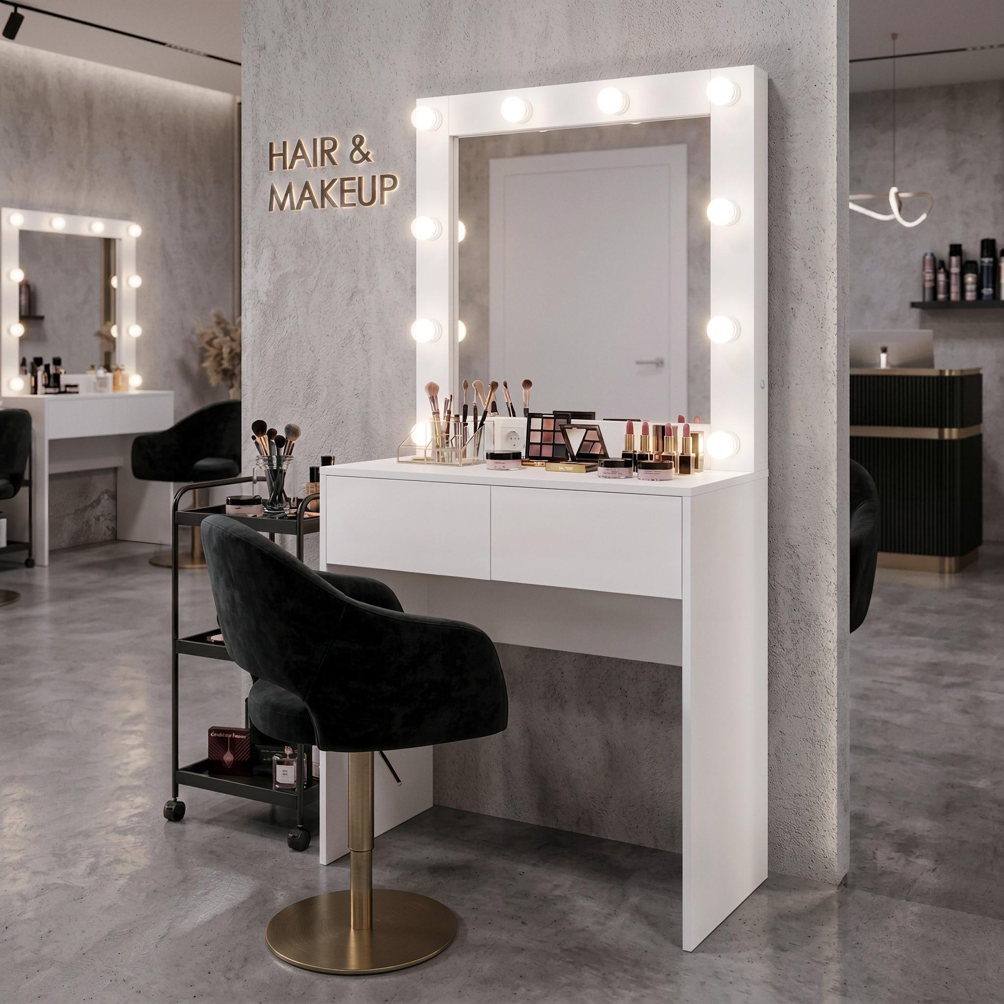 Туалетный столик с лампочками ST2 900 900x400x1800 мм Белый