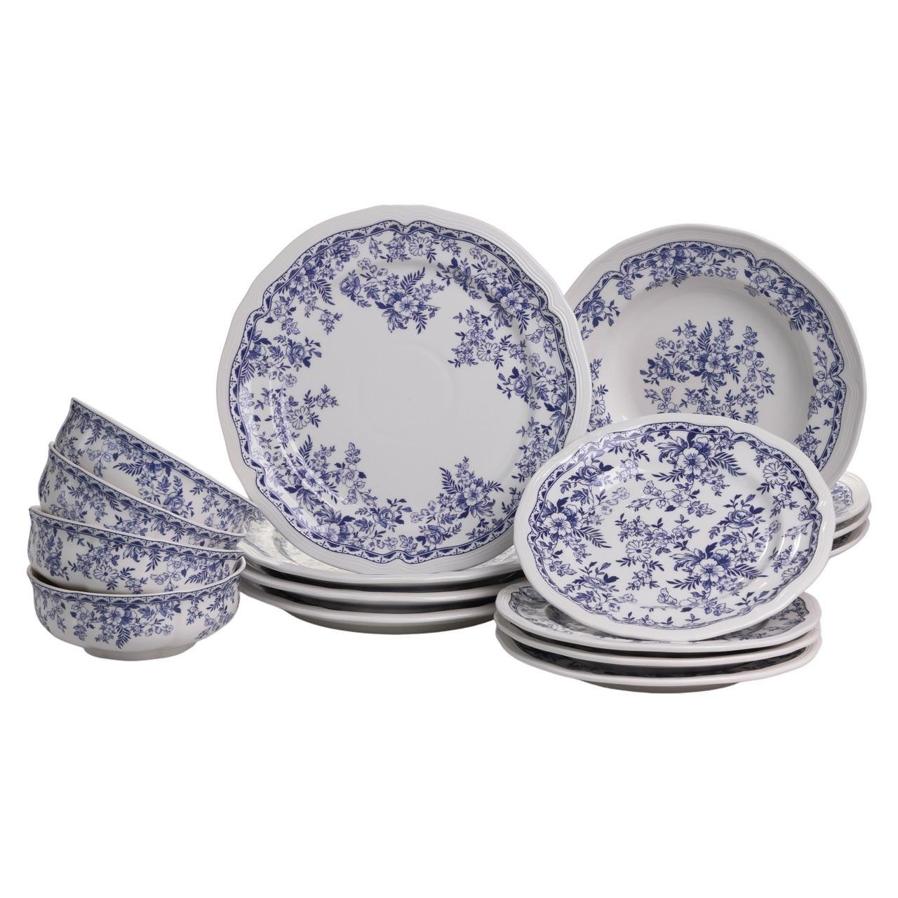 Столовый набор посуды Bitossi 16 штук на 4 человека фарфоровый Синий (YY78-1A)