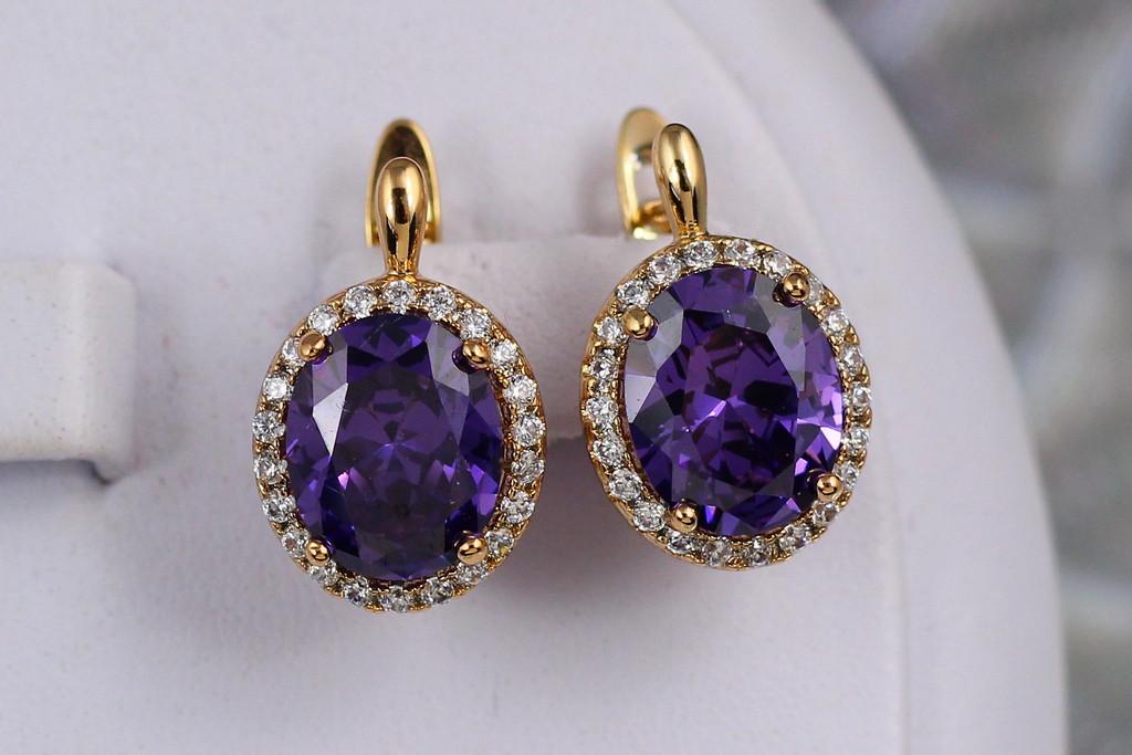 Серьги Xuping Jewelry Малинки с хвостиком фиолетовые камни 1,7 см Золотистый