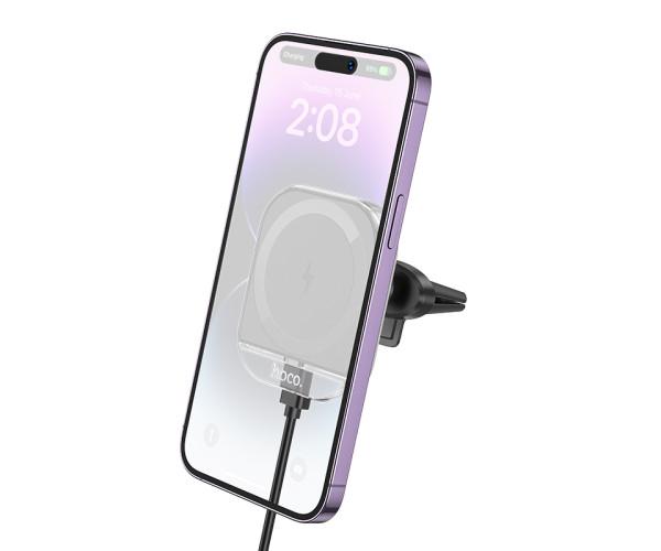 Держатель автомобильный магнитный Hoco HW17 с функцией беспроводной зарядки 15W 2A Black/Grey - фото 3