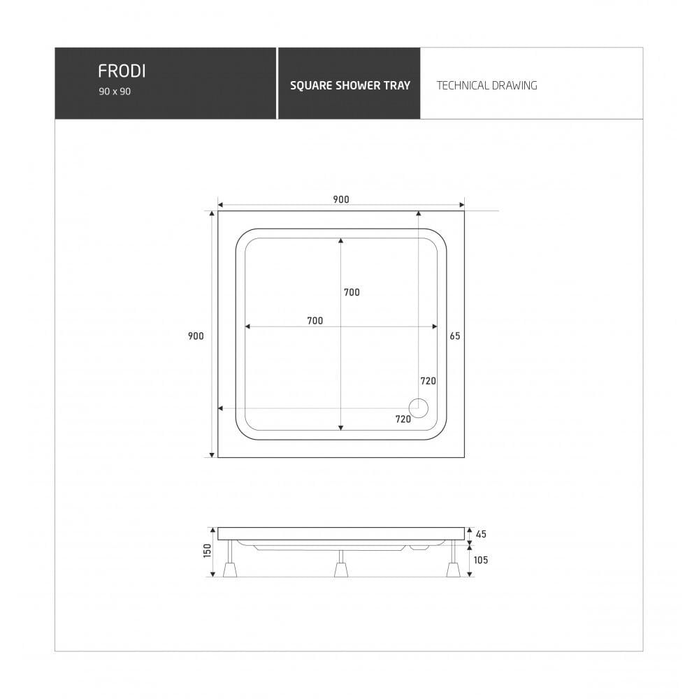 Душевой поддон Shower FRODI квадратный акриловый 90х90х15 см (C15193) - фото 3