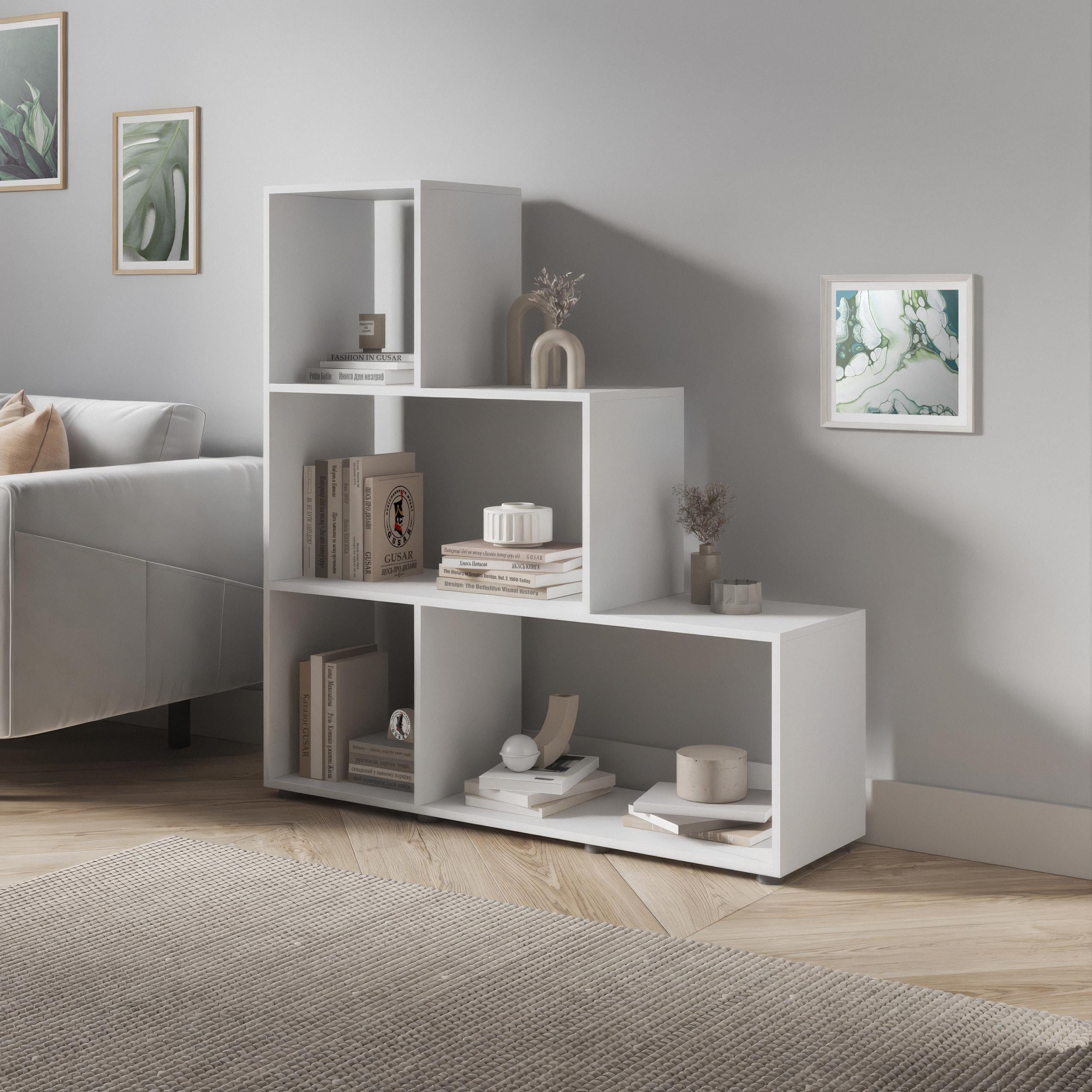 Стелаж для книг та декору на 4 комірки P-05 1168х290х1232 мм Білий - фото 2