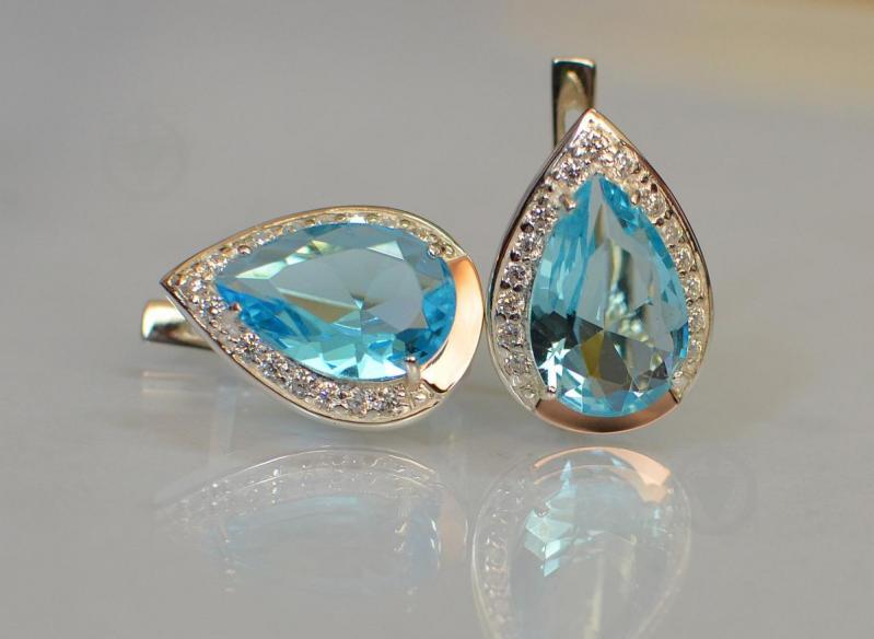 Серебряные серьги Sil с золотыми пластинами 038s2-1 Лаванда (Sil-1205)