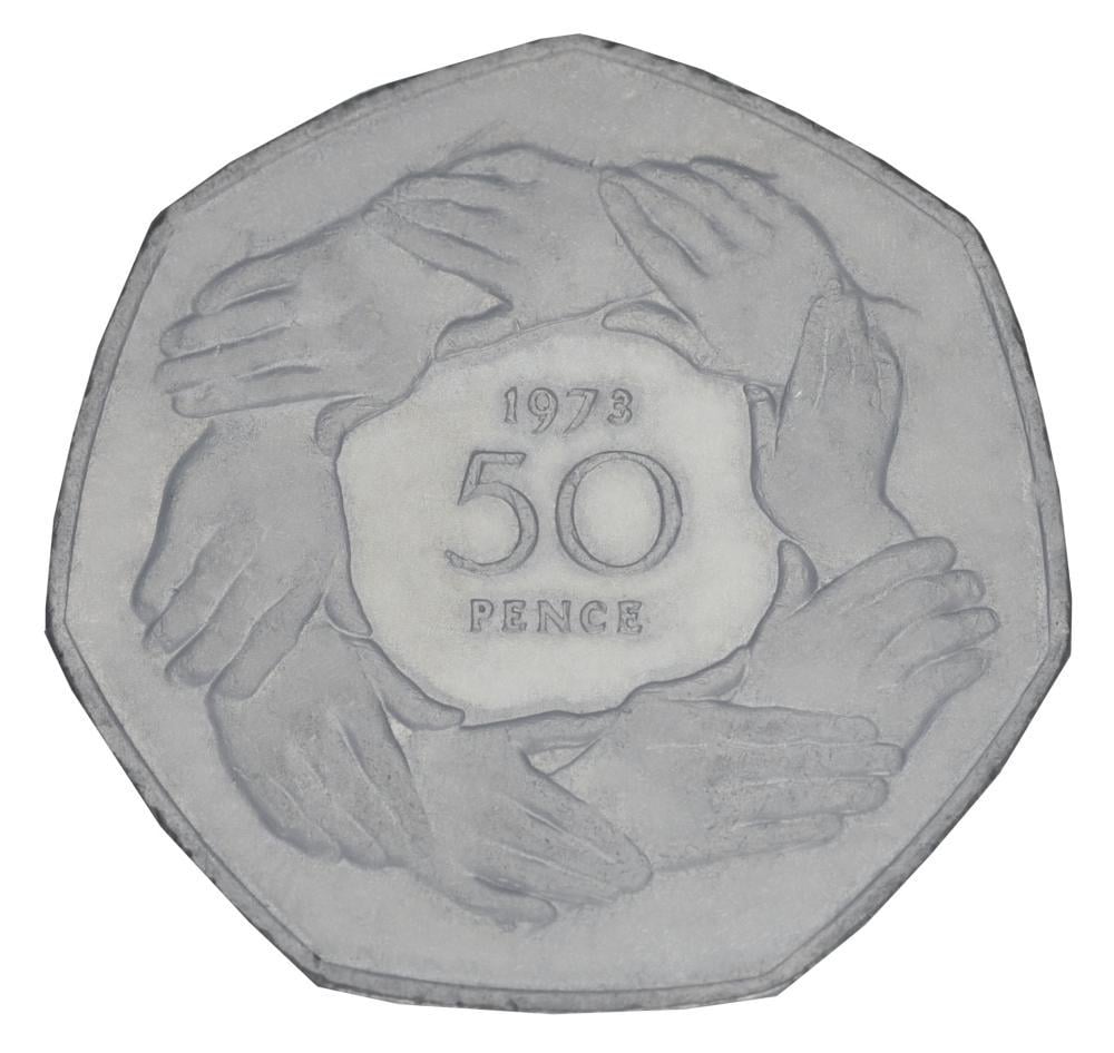 Коллекционная монета Великобритания 50 пенсов 1973 F-VF Введение в Европейское Экономическое Сообщество (М20941)