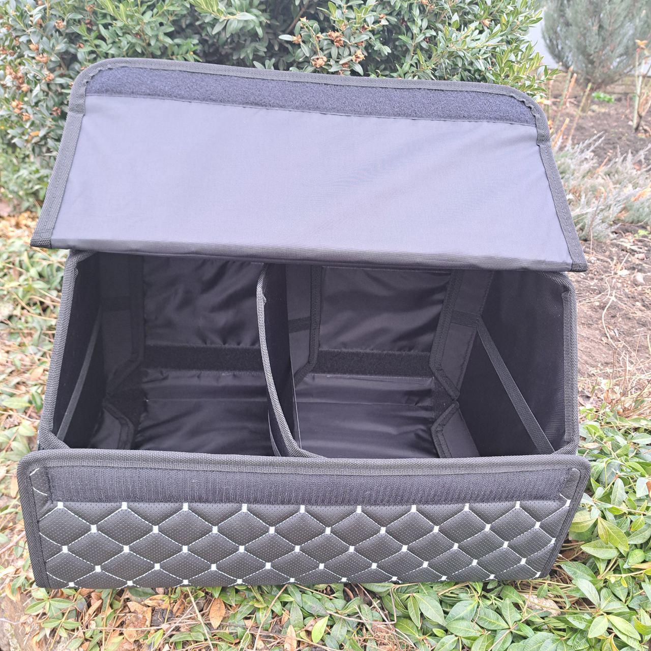 Органайзер автомобильный в багажник с перфорированной эко-кожи M 50x30x30 см Черный с белым (54f2b5c2) - фото 4