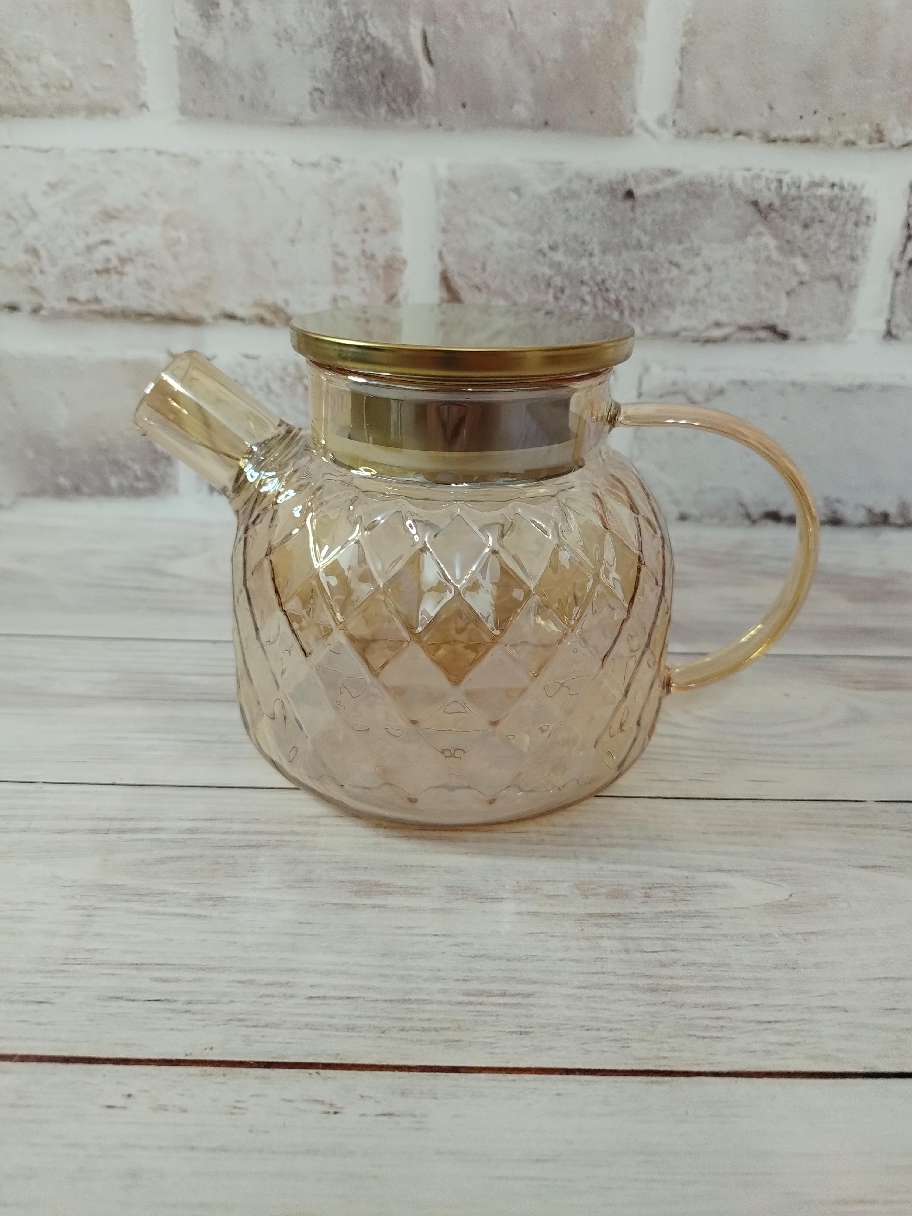 Заварочный чайник TOPAZ Amber Crystal боросиликатное стекло 1000 мл Янтарный перламутр (17543285)