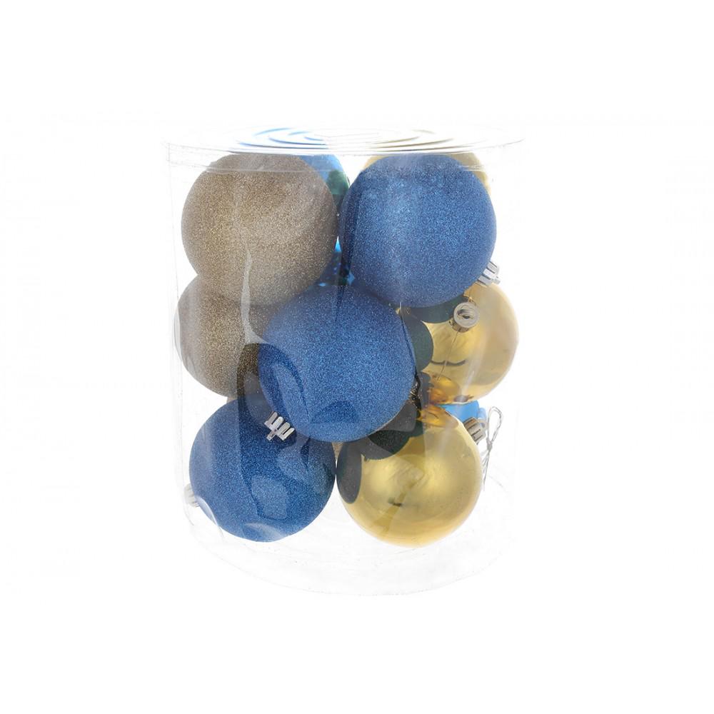 Набор елочных шаров 8 см 12 шт. Синий/Золотой (47-053)