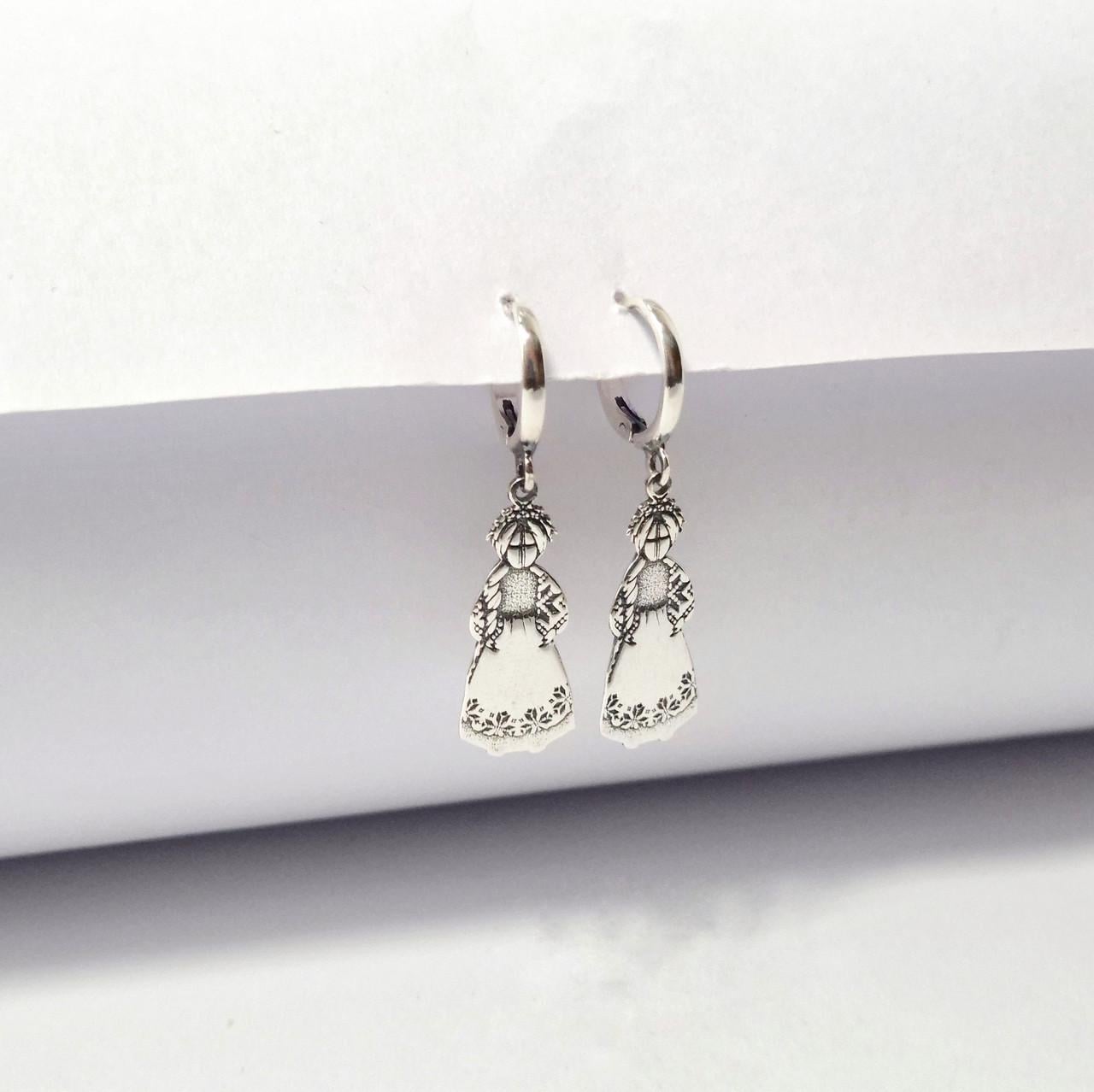 Серьги с подвеской Мотанка серебро 925 пробы черненное 3,30 г (589070ч)