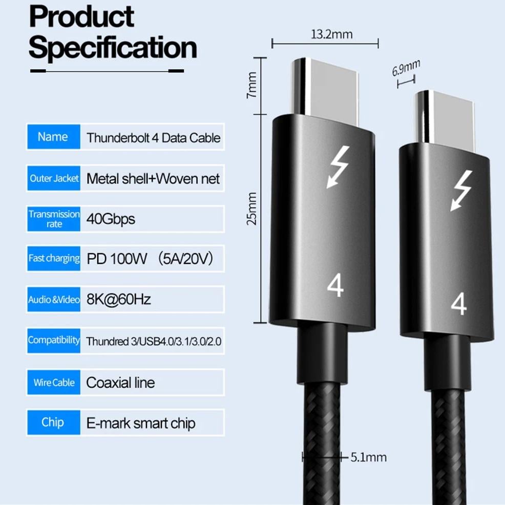 Кабель Thunderbolt 4 Folem T41 USB Type-C PD 100W 1 м (129236) - фото 4