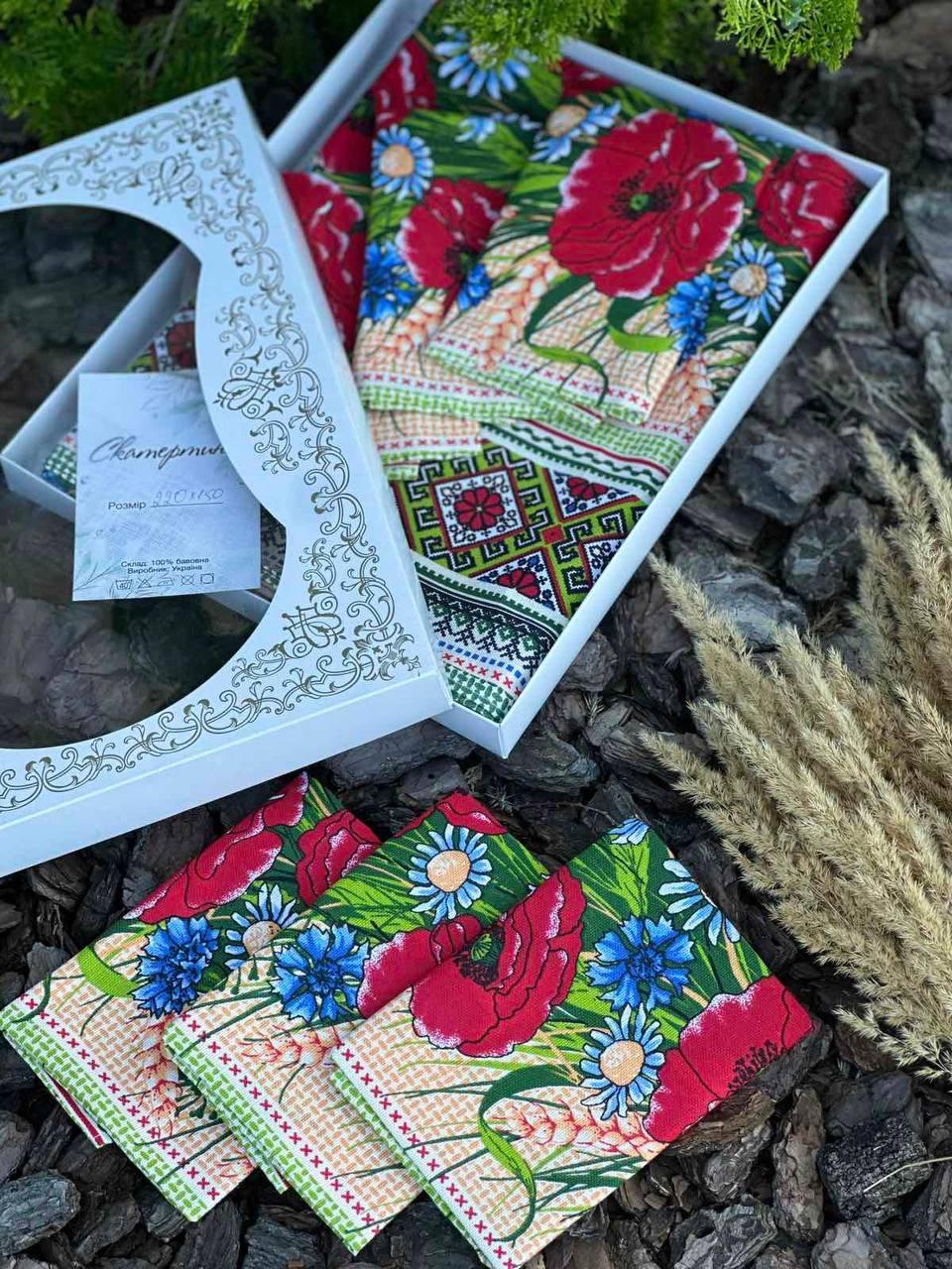 Скатерть 150х220 см с полотенцами 6 шт. 35х70 см Бежевый (Д-Al-nabir-lyon-0047-02)