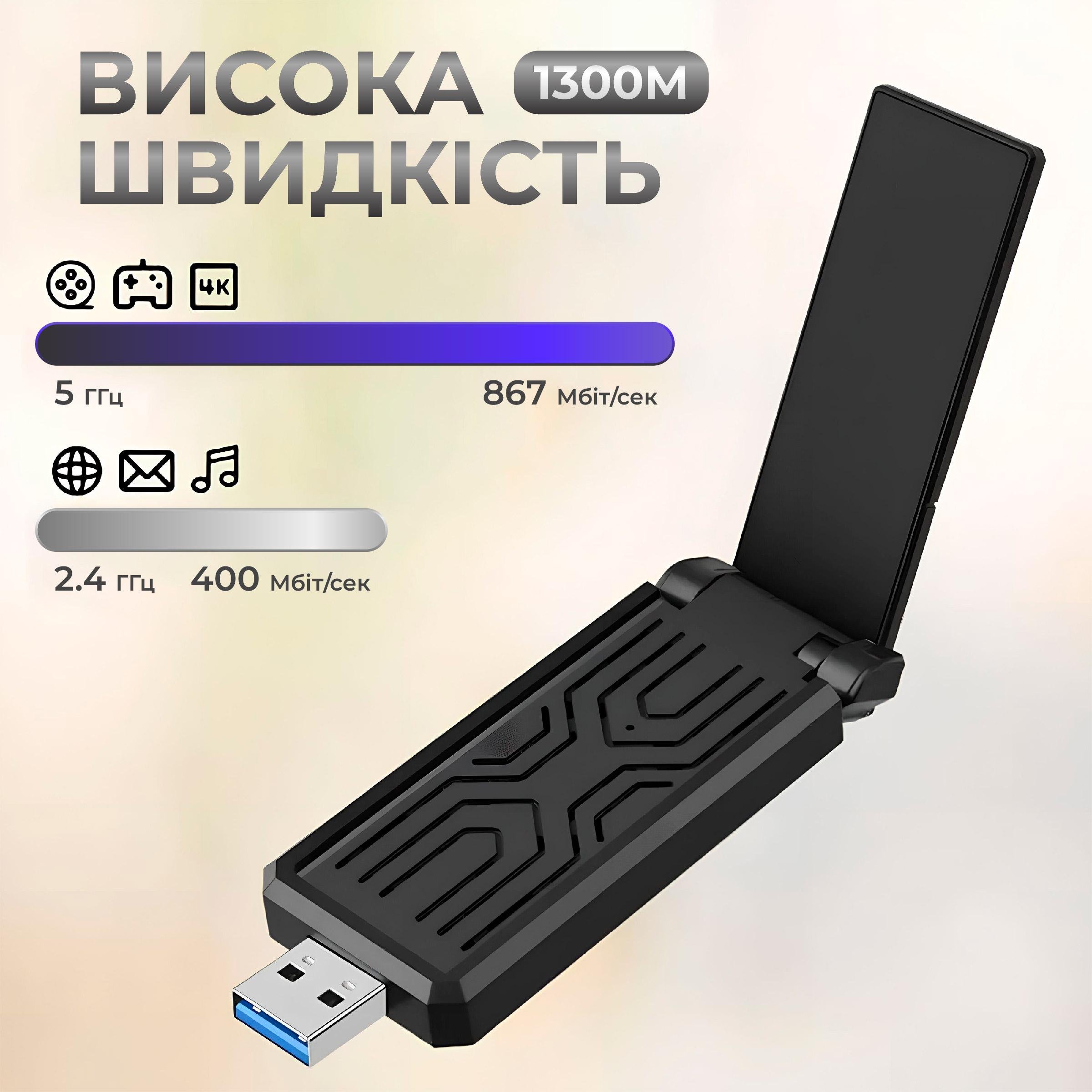 Адаптер бездротовий Wi-Fi Kayfovo WA-1300 USB 3.0 2.4G/5G 1300 Мбіт/с AX1300M Wifi ресивер (29047) - фото 2 Адаптер бездротовий Wi-Fi Kayfovo WA-1300 USB 3.0 2.4G/5G 1300 Мбіт/с AX1300M Wifi ресивер (29047) - фото 2