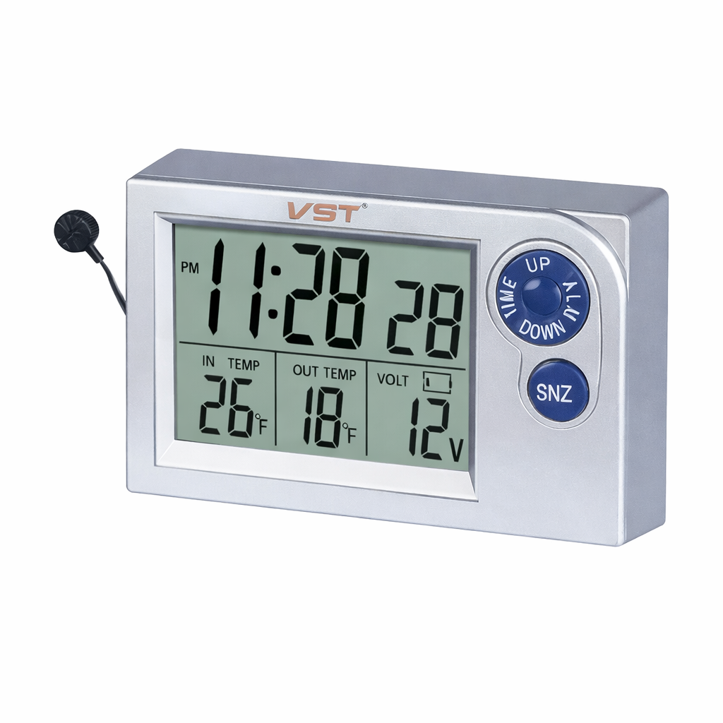 Часы автомобильные VST 7048V с термометром и вольтметром Белый (31330132) Часы автомобильные VST 7048V с термометром и вольтметром Белый (31330132)