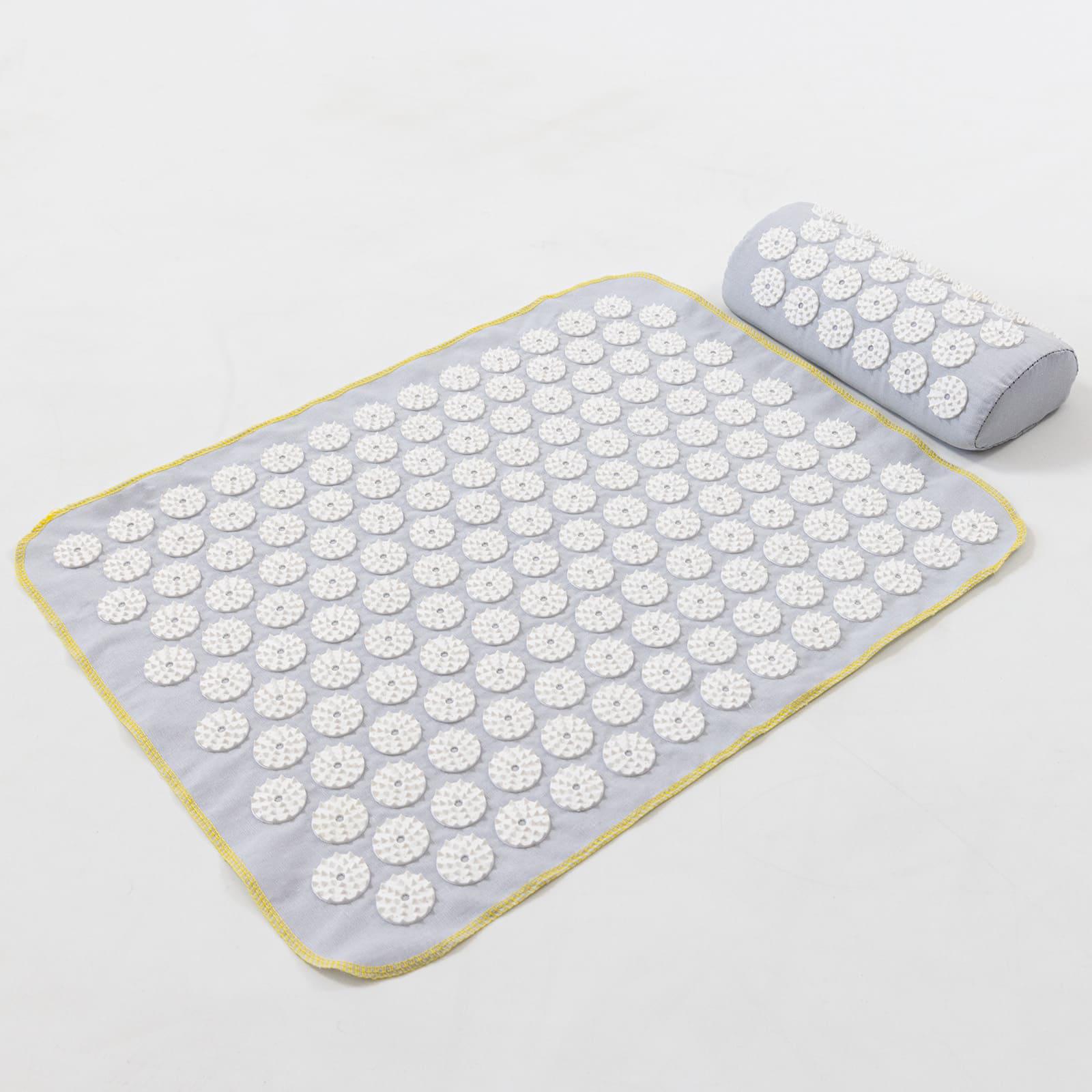 Массажный коврик OSPORT аппликатор Кузнецова и валик массажер для спины/шеи/ног/стоп/головы/тела Серо-белый (n-0141)