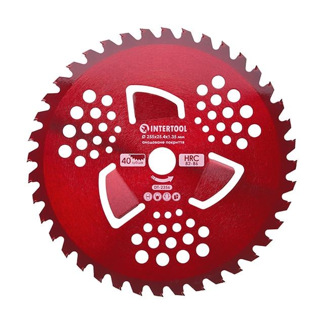 Нож для мотокосы/триммера с твердосплавными напайками 255x25,4x1,35 мм 40T (HRC 82-86)