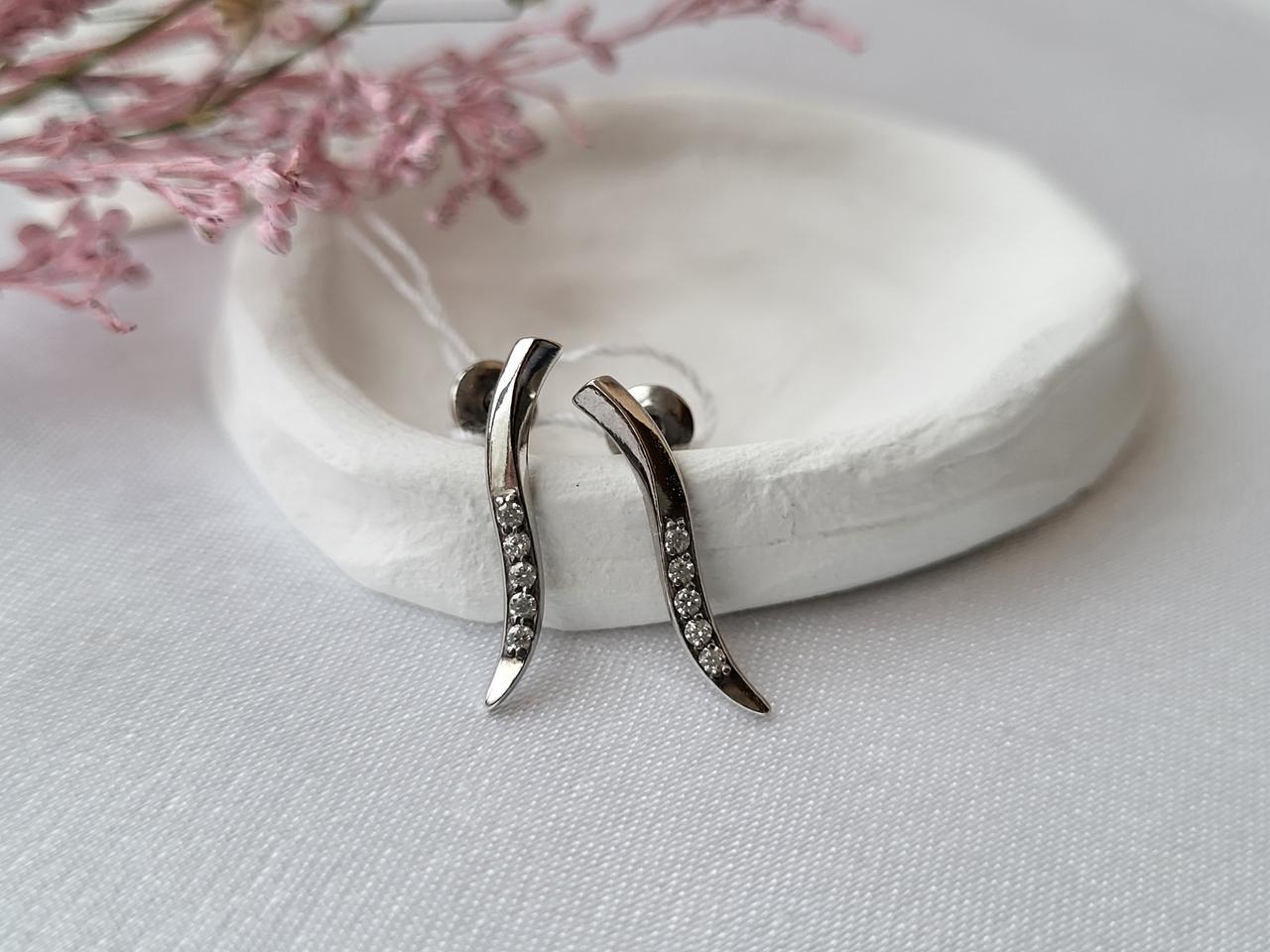 Серьги на закрутках Палочки с камнями серебро 925 пробы 1,14 г (82852)