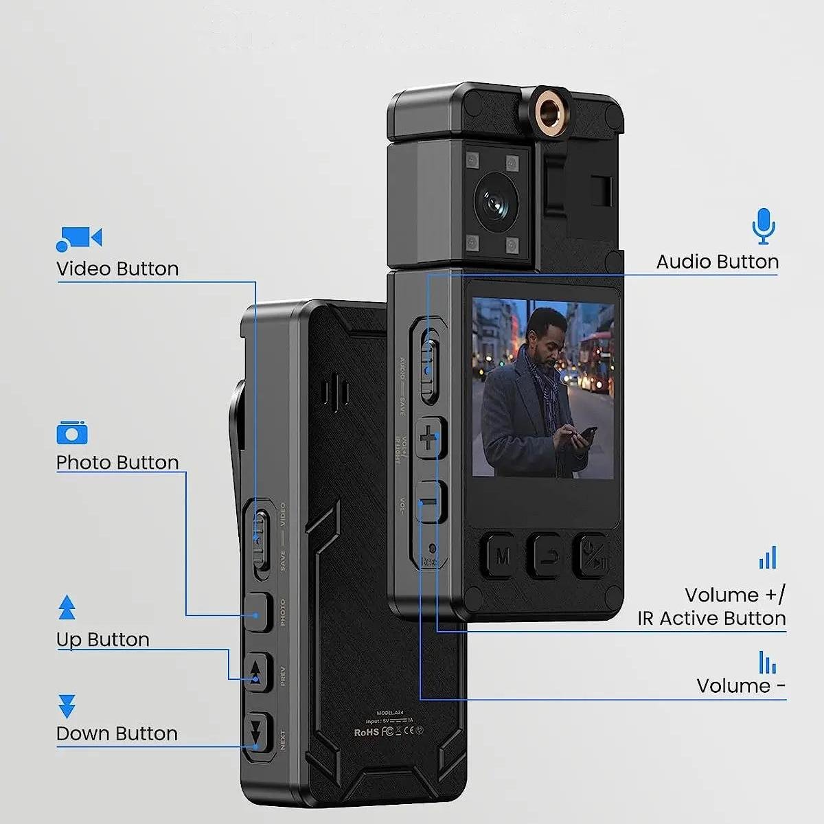 Відеореєстратор нагрудний Patrul A38 з підтримкою нічного бачення 1080P HD (1480452602) - фото 4 Відеореєстратор нагрудний Patrul A38 з підтримкою нічного бачення 1080P HD (1480452602) - фото 4