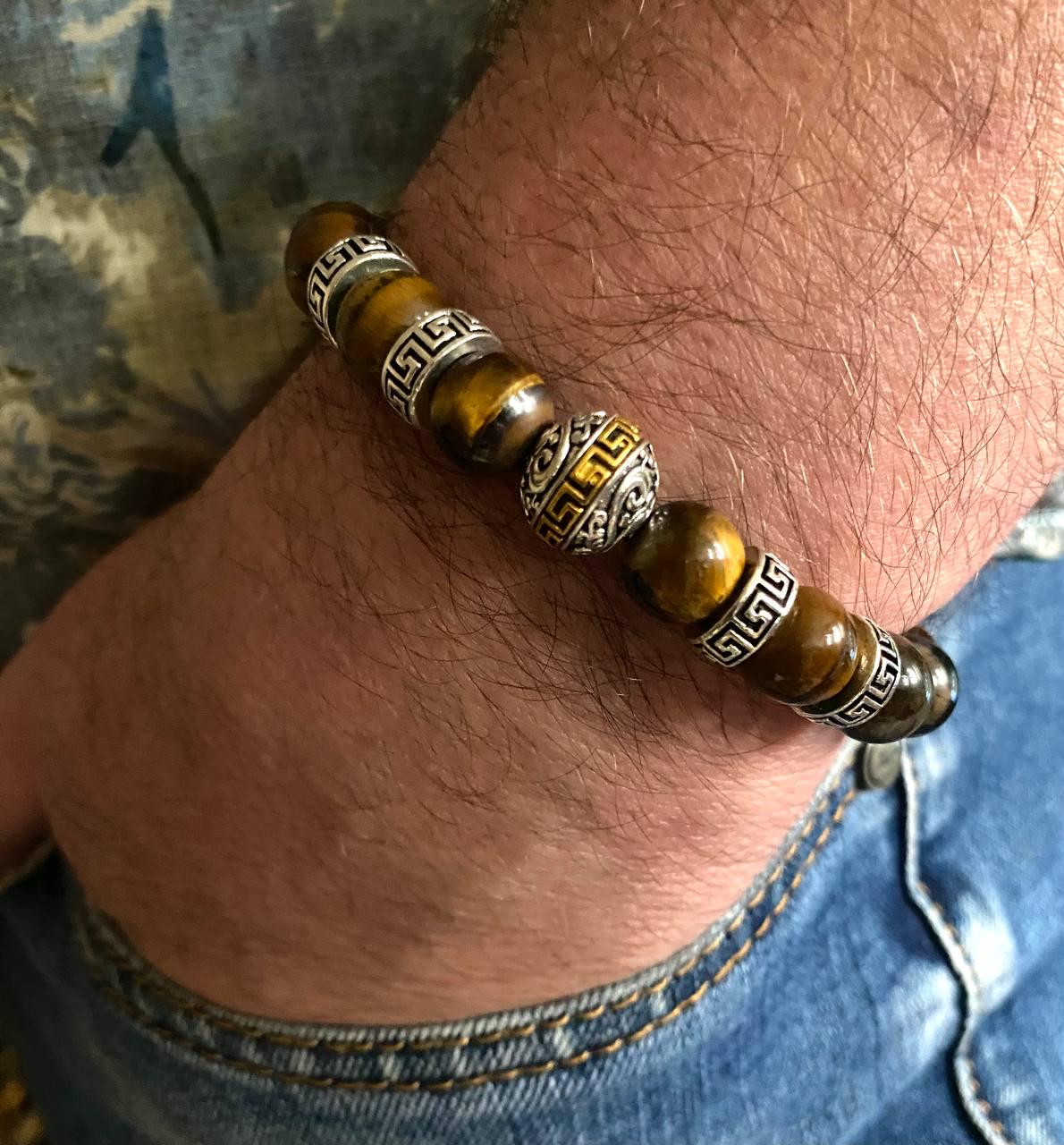 Браслет LITAURS из натуральных камней тигровый глаз и металлическими вставками М 15-17 см (250205) - фото 2