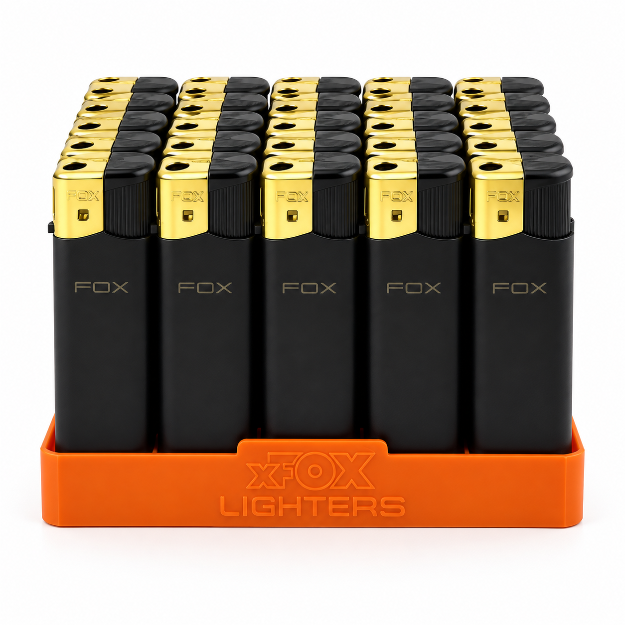Зажигалка Fox FX-189 RBW пьезо прорезиненный корпус 24 шт. Черный/Золотой (000006662)