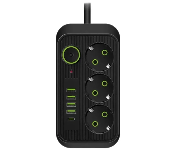 Подовжувач мережевий 4хUSB/3 розетки/Type-C кабель з вимикачем 3 м Чорний (LM-525-603-1Q)